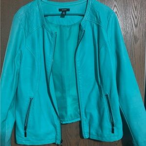 Women's fuax leather Jacket turquoise/teal xl